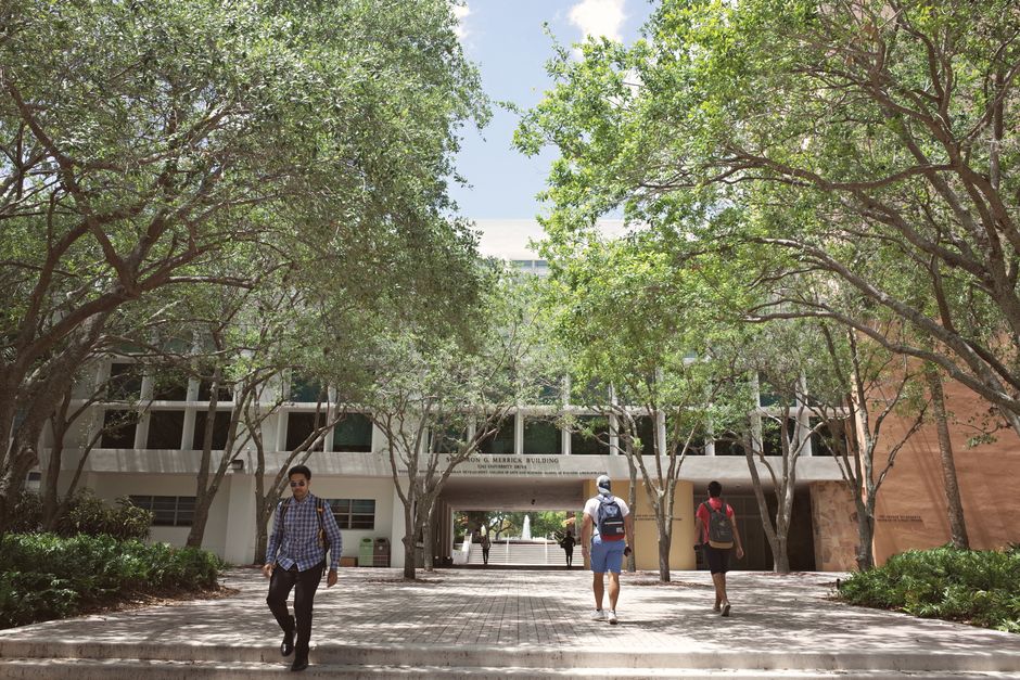 Students studying the Bible together in a campus setting