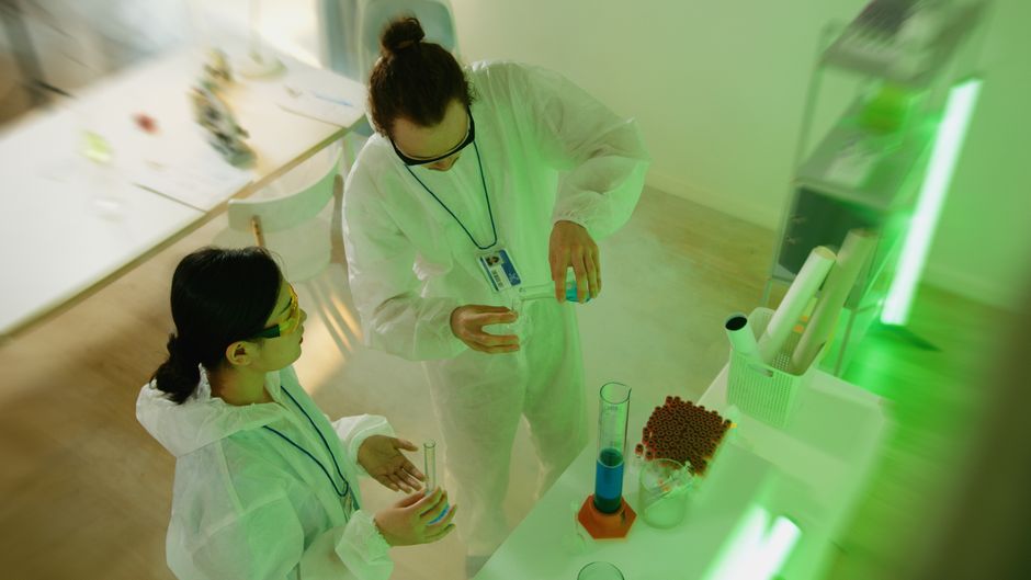 Teams of scientists collaborating on biotechnology research projects