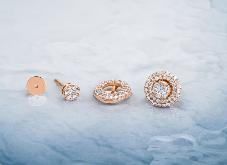Closeup of diamond stud earrings and cufflinks