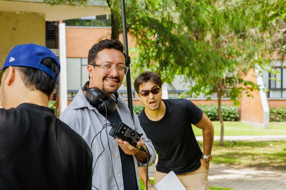 Film director guiding a documentary interview