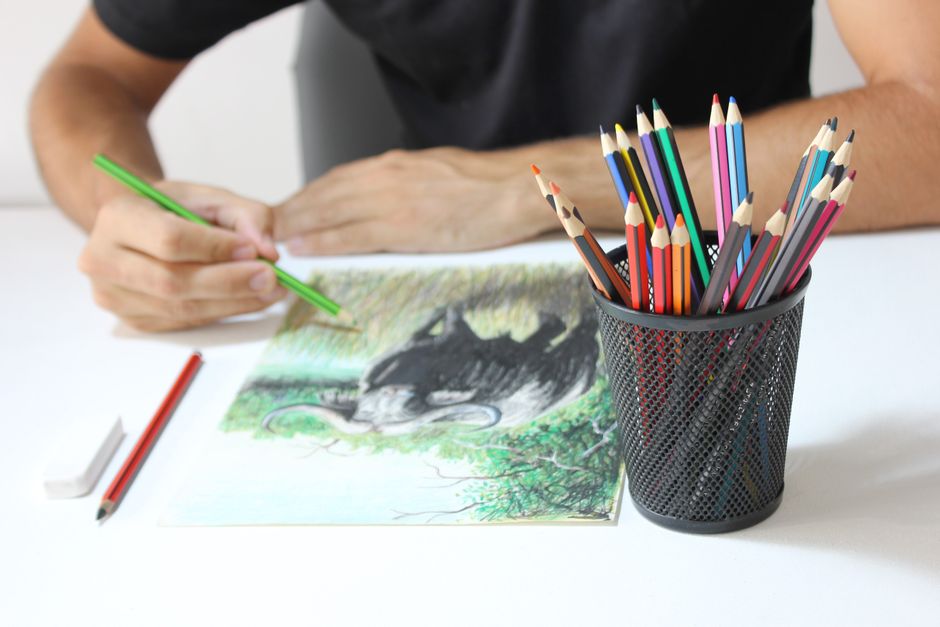 Artists working in an animation studio