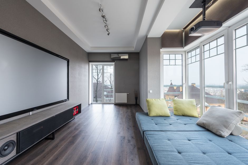 Custom-designed home theater with advanced audio and video systems
