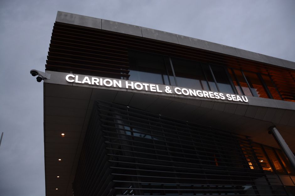 Outdoor LED sign boxes on a commercial building