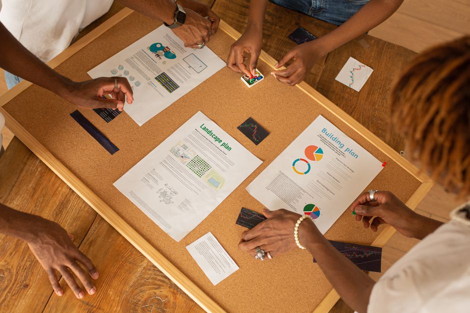 People engaged in collaborative business planning at the office