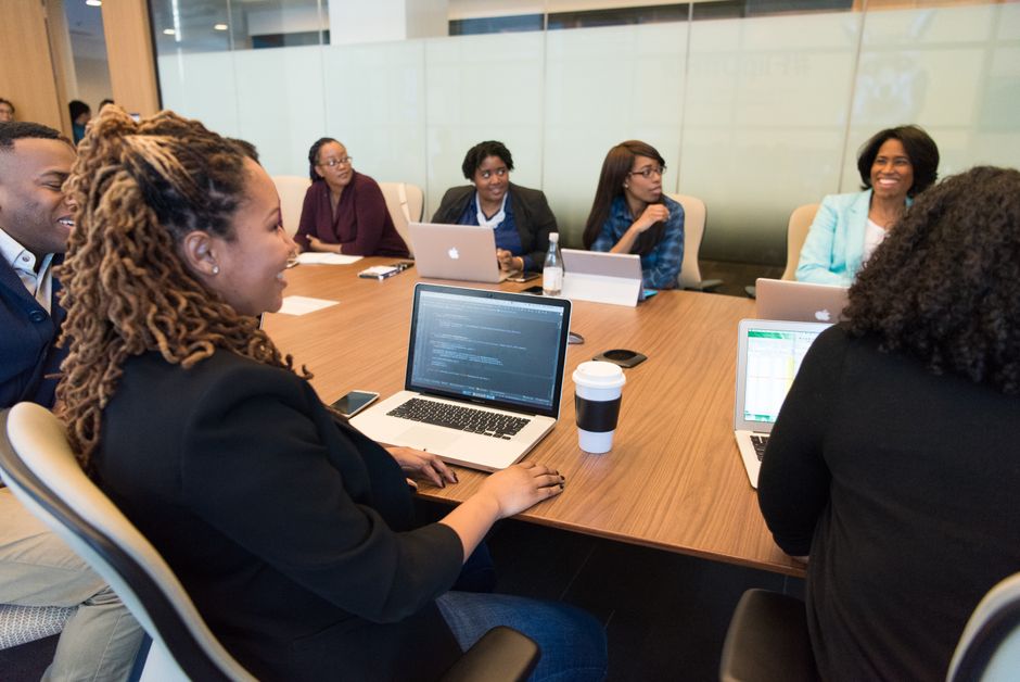 Technology team collaborating in a conference room