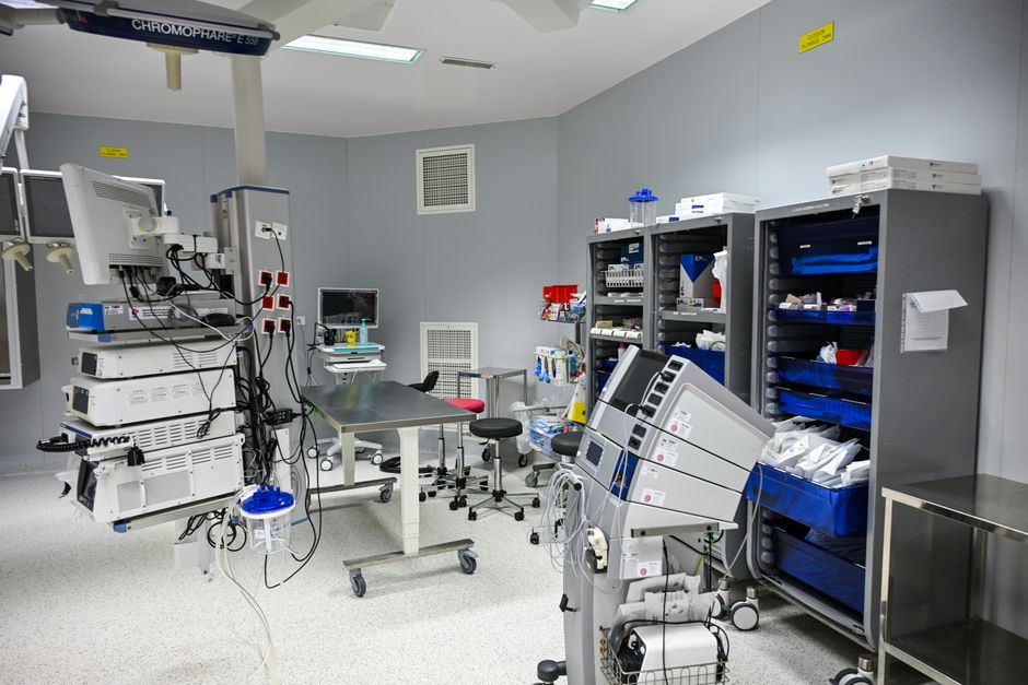 Assorted medical equipment organized for hospital use